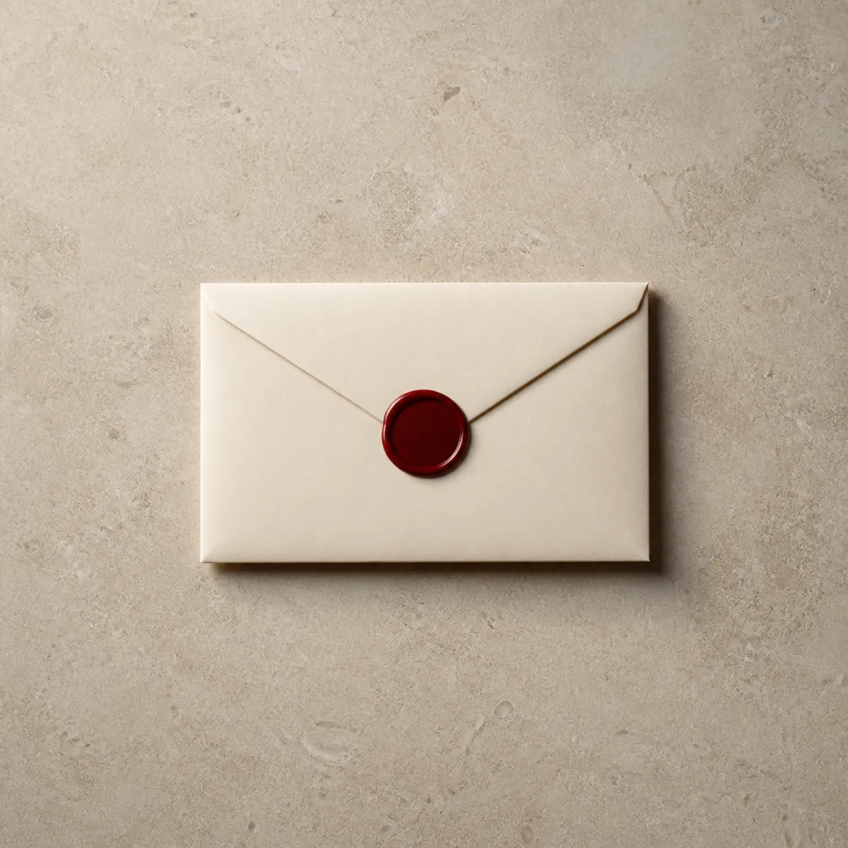A cream envelope closed with a deep red wax seal